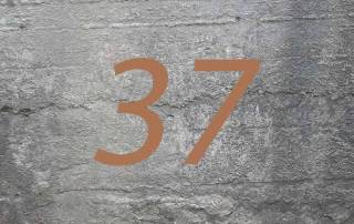 Eine goldene Zahl 37 vor einer grauen Wand aus Beton - Tiny Houses