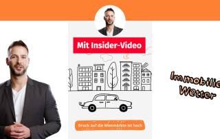 Links steht ein Mann und erklärt die aktuelle Entwicklung an den deutschen Immobilienmärkten, in der Mitte werden die Aussagen comicartig illustriert | Druck auf Mietmarkt nimmt weiter zu