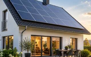 Modernes Einfamilienhaus mit Photovoltaikanlage auf dem Dach als Beispiel für den Einfluss von Solarenergie auf den Immobilienwert.